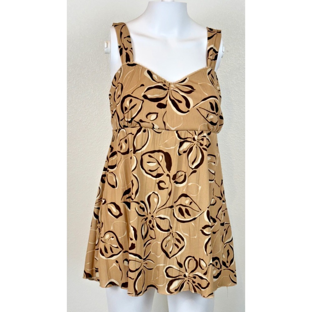 Vtg Y2K Babydoll Brown Floral Boho Flowy Sleeveless‎ Top Womens Size M Feminine